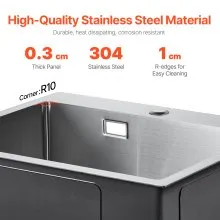 VEVOR 55cm Kitchen Sink Top Mount Single Bowl Drop-In Basin Stainless Steel Bar