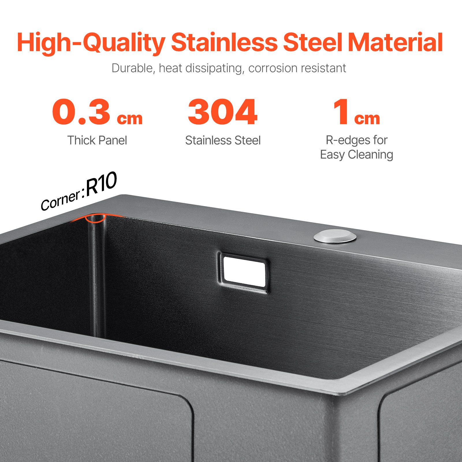 VEVOR 68cm Kitchen Sink Workstation, 304 Stainless Steel Top Mount Sinks, Drop-In Single Bowl Farmhouse Basin with Accessories, Household Dishwasher Sinks for RV, Prep Kitchen, and Bar (Black)