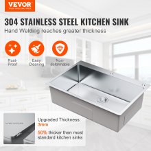 VEVOR Kitchen Sink, 304 Stainless Steel Drop-In Sinks, Top Mount Single Bowl Basin with Accessories(Pack of 3), Household Dishwasher Sinks for Workstation, RV, Prep Kitchen, and Bar Sink, 33 inch