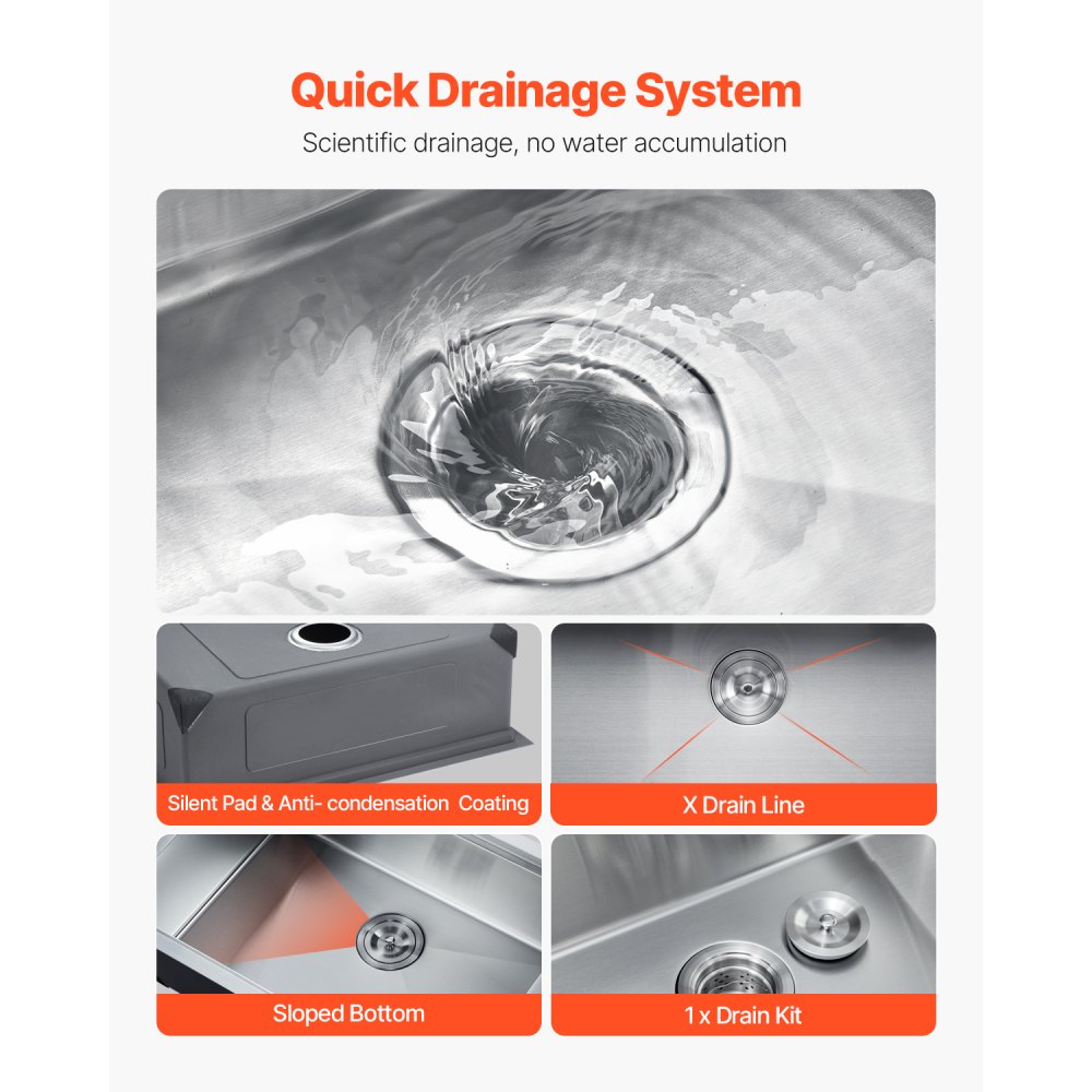 VEVOR 23 inch Kitchen Sink Workstation, 304 Stainless Steel Undermount Sink, Drop-In Single Bowl Farmhouse Basin with Ledge & Multiple Accessories, Household Dishwasher Sinks for RV, Prep Kitchen, Bar