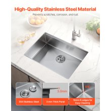 VEVOR 23" Kitchen Sink Undermount Single Bowl Drop-In Basin Stainless Steel Bar