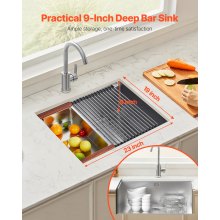 23" Kitchen Sink Undermount Single Bowl Drop-In Basin Stainless Steel Bar