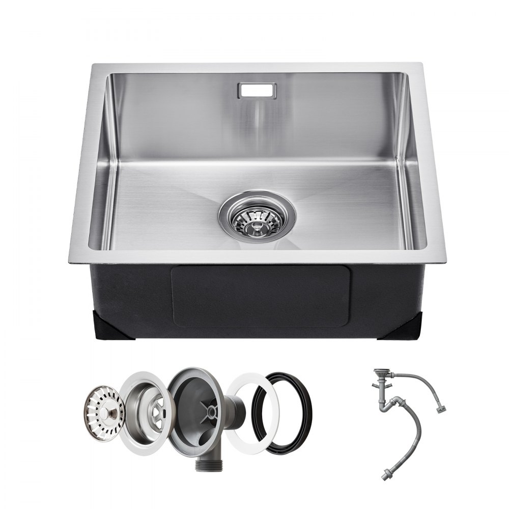 VEVOR 50cm Kitchen Sink Undermount Single Bowl Drop-In Basin Stainless Steel Bar