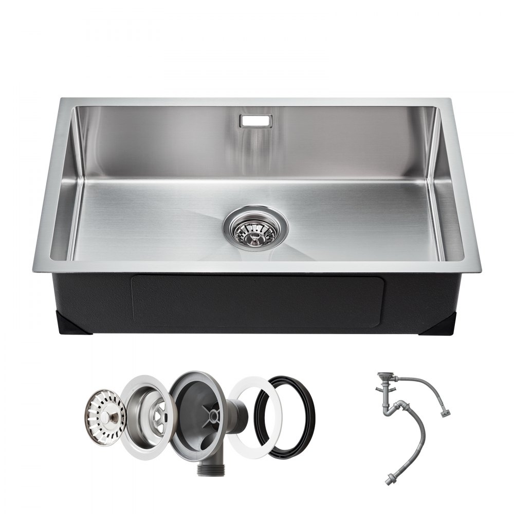 VEVOR 70cm Kitchen Sink Undermount Single Bowl Drop-In Basin Stainless Steel Bar