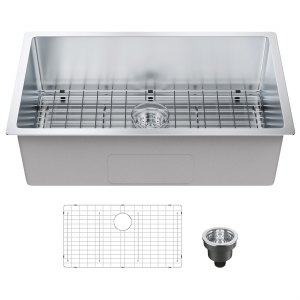 Kitchen Sink, 304 Stainless Steel Drop-In Sinks, Undermount Single Bowl Basin with Accessories(Pack of 3), Household Dishwasher Sinks for...