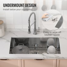 VEVOR Kitchen Sink, 304 Stainless Steel Drop-In Sinks, Undermount Single Bowl Basin with Accessories(Pack of 3), Household Dishwasher Sinks for Workstation, RV, Prep Kitchen, and Bar Sink, 32 inch