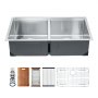 Fregadero de cocina VEVOR de 83 cm, fregadero bajo encimera de acero inoxidable 304, lavabo de doble cubeta de estilo rústico con repisa y múltiples accesorios, fregaderos para lavavajillas domésticos para autocaravanas, cocinas de preparación y bares.