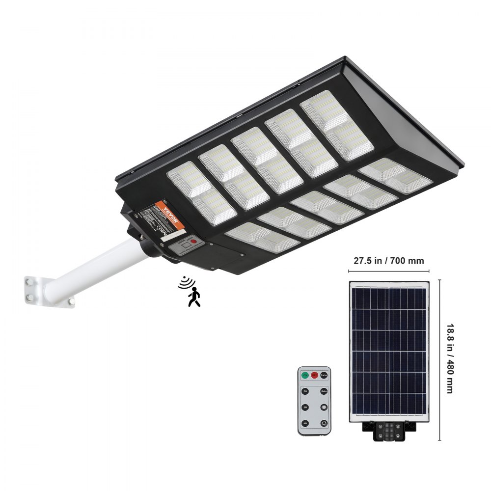 VEVOR 1000W LED Solar Street Light 1600LM Solar Bevegelsessensor Lampe Utendørs Vegg