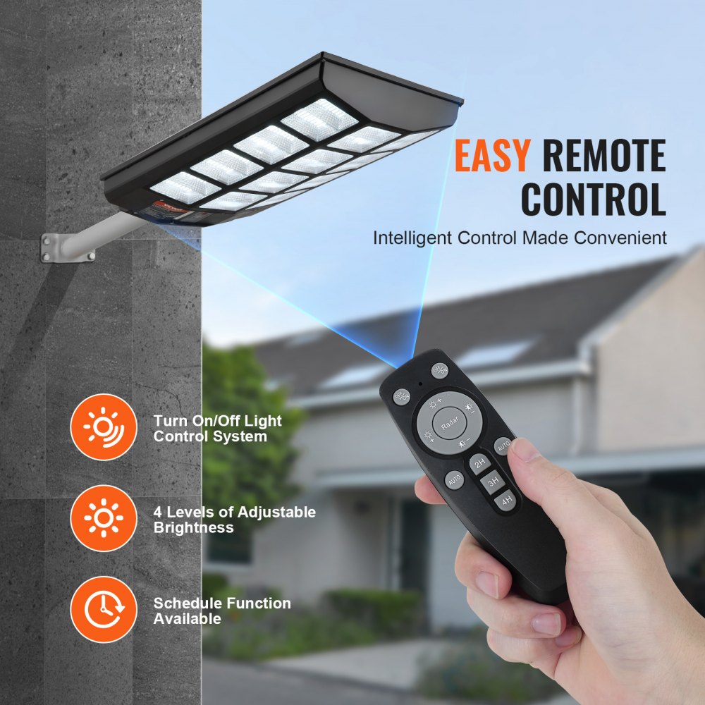VEVOR 1200W Solar Street Light, 1900LM, LED Solar Flood Lights Outdoor with RF Remote Control, IP66 Waterproof Security Solar Powered Motion Sensor Lamp for Garden Yard Home Path Garage Parking Lot