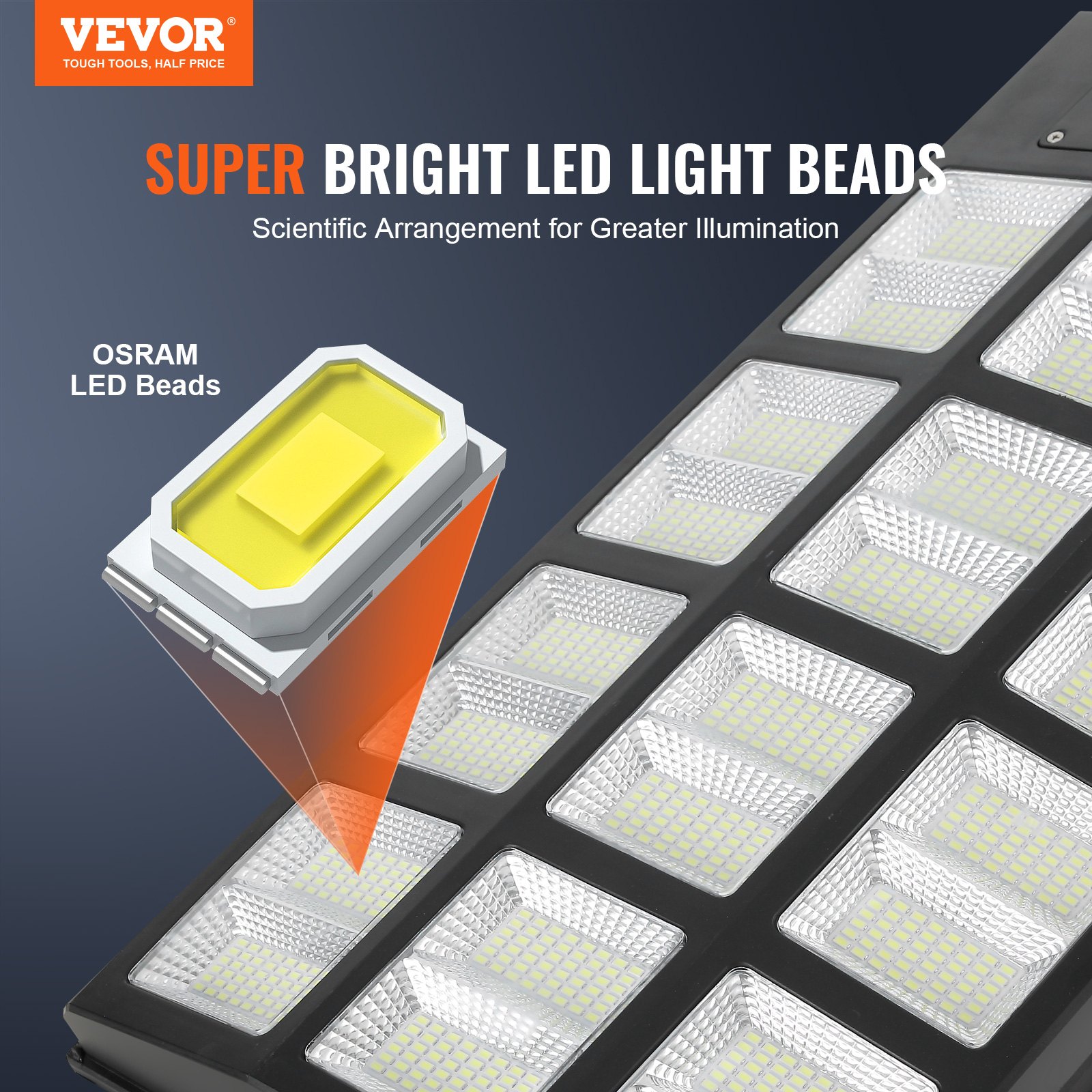 VEVOR 1200W Solar Street Light, 1900LM, LED Solar Flood Lights Outdoor with RF Remote Control, IP66 Waterproof Security Solar Powered Motion Sensor Lamp for Garden Yard Home Path Garage Parking Lot