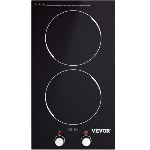 VEVOR Built-in Induction Cooktop, 11 inch 2 Burners, 120V Ceramic Glass Electric Stove Top with Knob Control, Timer & Child Lock Included, 9 Power Levels with Boost Function for Simmer Steam Fry