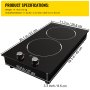 VEVOR Built-in Induction Cooktop, 11 inch 2 Burners, 120V Ceramic Glass Electric Stove Top with Knob Control, Timer & Child Lock Included, 9 Power Levels with Boost Function for Simmer Steam Fry
