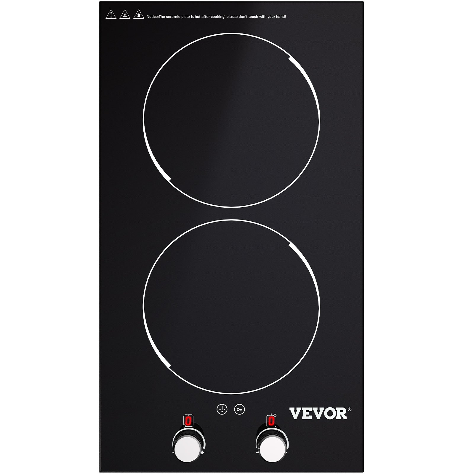 VEVOR Built-in Induction Cooktop, 11 inch 2 Burners, 120V Ceramic Glass Electric Stove Top with Knob Control, Timer & Child Lock Included, 9 Power Levels with Boost Function for Simmer Steam Fry