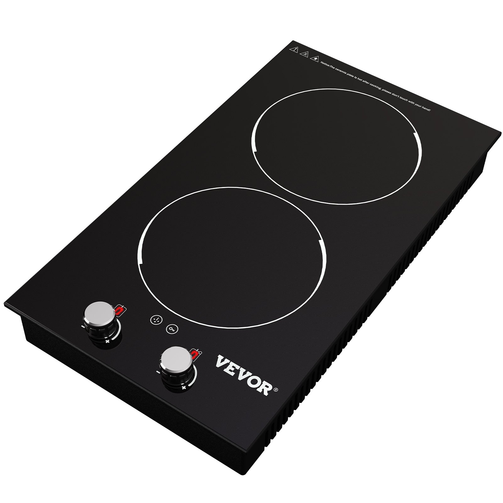 VEVOR Built-in Induction Cooktop, 11 inch 2 Burners, 120V Ceramic Glass Electric Stove Top with Knob Control, Timer & Child Lock Included, 9 Power Levels with Boost Function for Simmer Steam Fry
