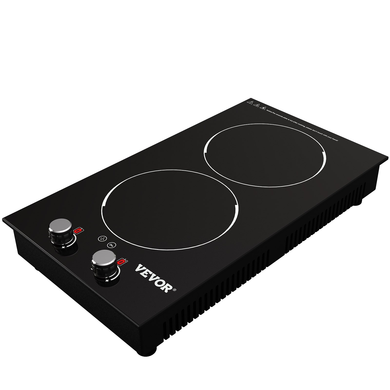 VEVOR Built-in Induction Cooktop, 11 inch 2 Burners, 120V Ceramic Glass Electric Stove Top with Knob Control, Timer & Child Lock Included, 9 Power Levels with Boost Function for Simmer Steam Fry