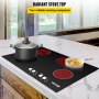 VEVOR Built in Electric Stove Top, 30 inch 4 Burners, 220V Ceramic Glass Radiant Cooktop with Knob Control, Timer & Child Lock Included, 9 Power Levels with Boost Function for Simmer Steam Fry