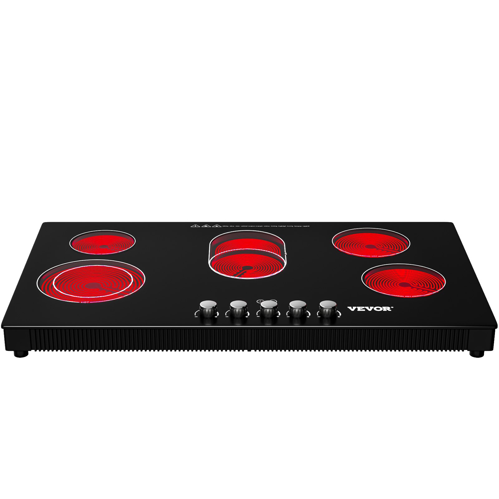VEVOR Radiant Cooktop with Knob Control, Timer & Child Lock Included, 9 Power Levels with Boost Function Built in Electric Stove Top, 35 inch 5 Burners, 220V Ceramic Glass, Black