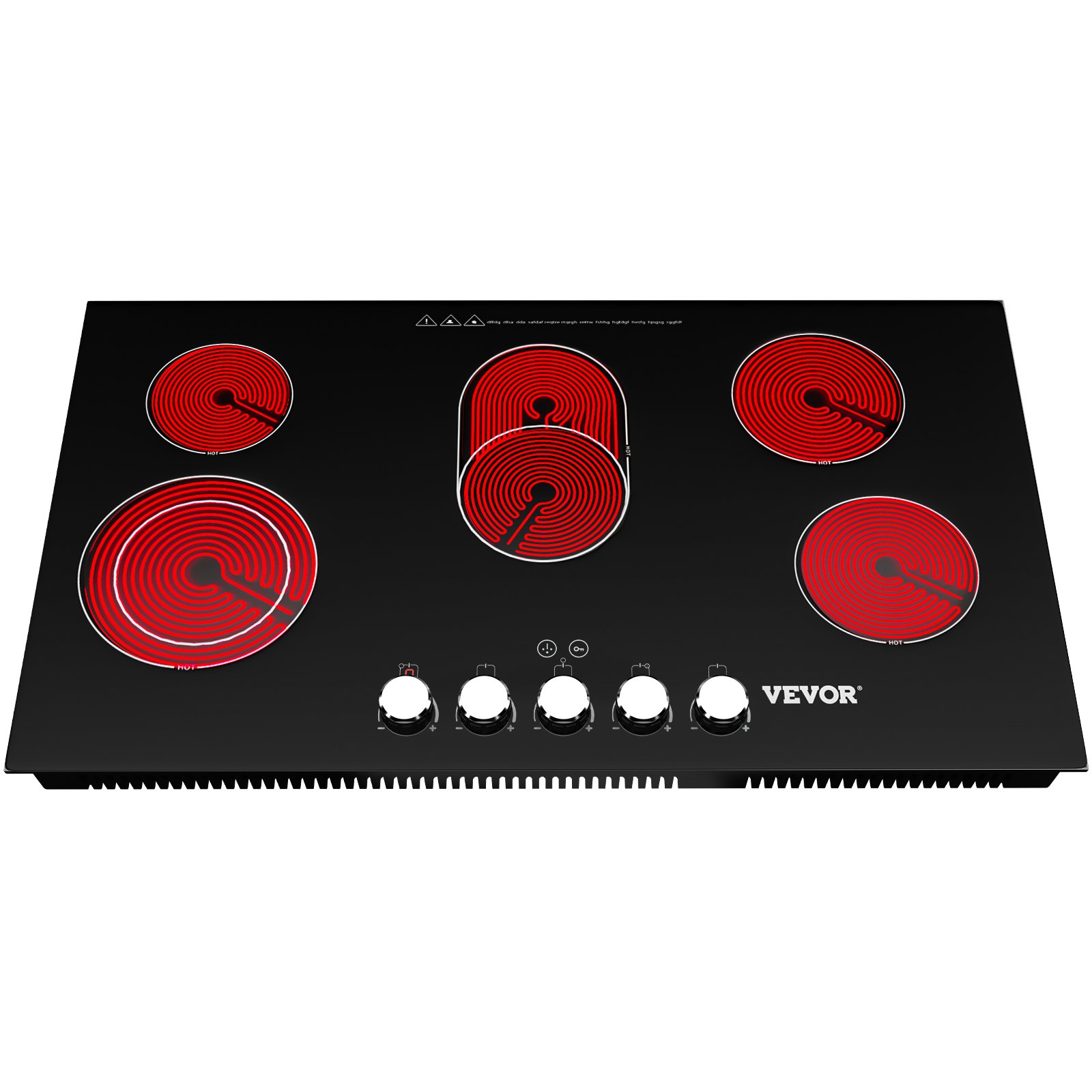 VEVOR Radiant Cooktop with Knob Control, Timer & Child Lock Included, 9 Power Levels with Boost Function Built in Electric Stove Top, 35 inch 5 Burners, 220V Ceramic Glass, Black