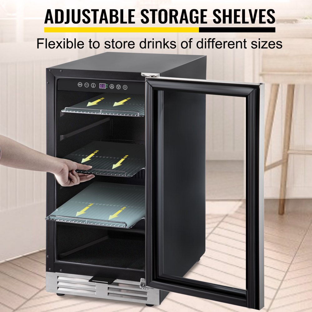 VEVOR Refrigerador de bebidas integrado de 24 pulgadas, refrigerador de bebidas de acero inoxidable con compresor Embraco, para el hogar, bar, oficina, comercial, uso en interiores al aire libre, (refrigerador de puerta de vidrio)