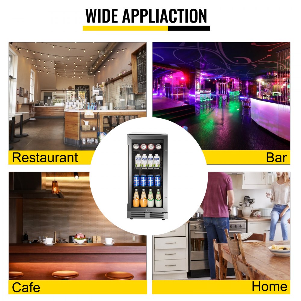 VEVOR Refrigerador de bebidas integrado de 24 pulgadas, refrigerador de bebidas de acero inoxidable con compresor Embraco, para el hogar, bar, oficina, comercial, uso en interiores al aire libre, (refrigerador de puerta de vidrio)