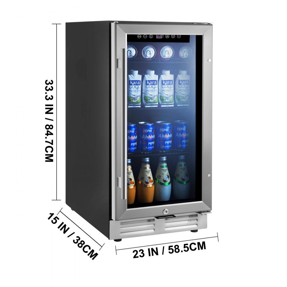 VEVOR Refrigerador de bebidas integrado de 24 pulgadas, refrigerador de bebidas de acero inoxidable con compresor Embraco, para el hogar, bar, oficina, comercial, uso en interiores al aire libre, (refrigerador de puerta de vidrio)