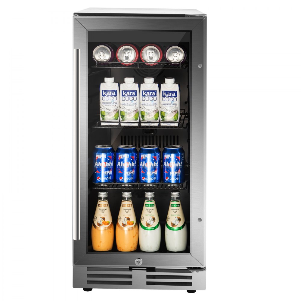 VEVOR Refrigerador de bebidas integrado de 24 pulgadas, refrigerador de bebidas de acero inoxidable con compresor Embraco, para el hogar, bar, oficina, comercial, uso en interiores al aire libre, (refrigerador de puerta de vidrio)