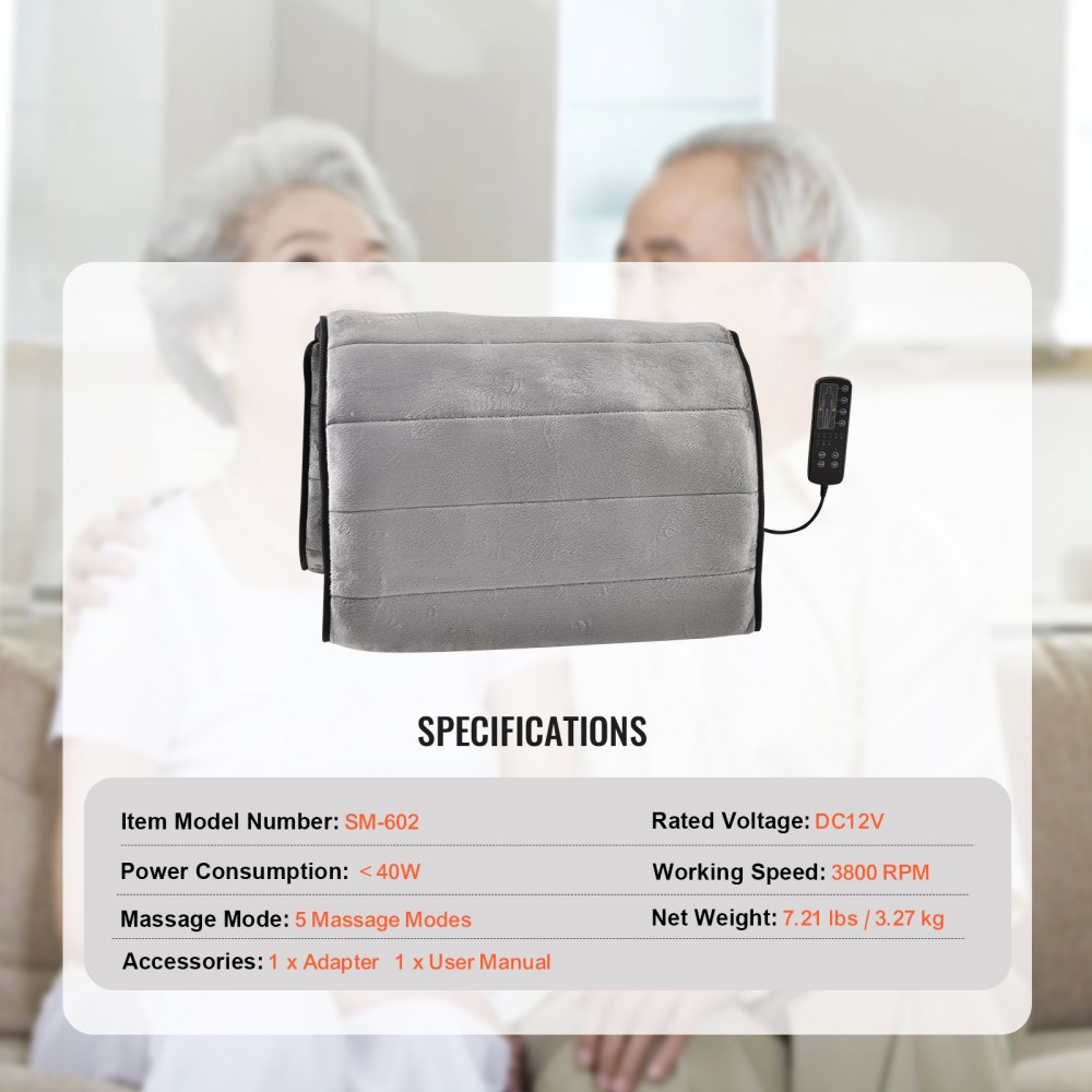 VEVOR Full Body Massage Cushion with Shiatsu Neck Massager, 10 Vibration Motors & 2 Heating Shiatsu Neck Rollers, Vibrating Massage Pad Mat with 5 Modes & 3 Intensities, 3 Heating Pads for Home Office