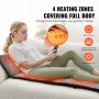 woman relaxing on sofa with VEVOR full body massage cushion showcasing 4 heating zones and heat therapy benefits.