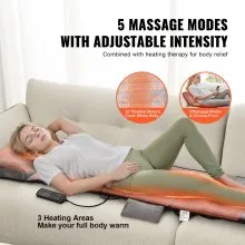 VEVOR Full Body Massage Cushion with Shiatsu Neck Massager, 10 Vibration Motors & 2 Heating Shiatsu Neck Rollers, Vibrating Massage Pad Mat with 5 Modes & 3 Intensities, 3 Heating Pads for Home Office
