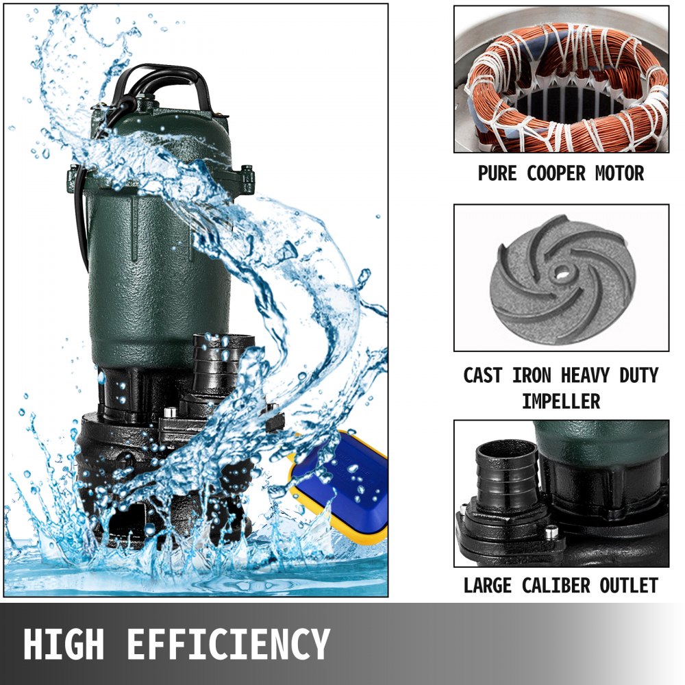 VEVOR Submersible Water Pump Vertical 500W with 20 Hose Length