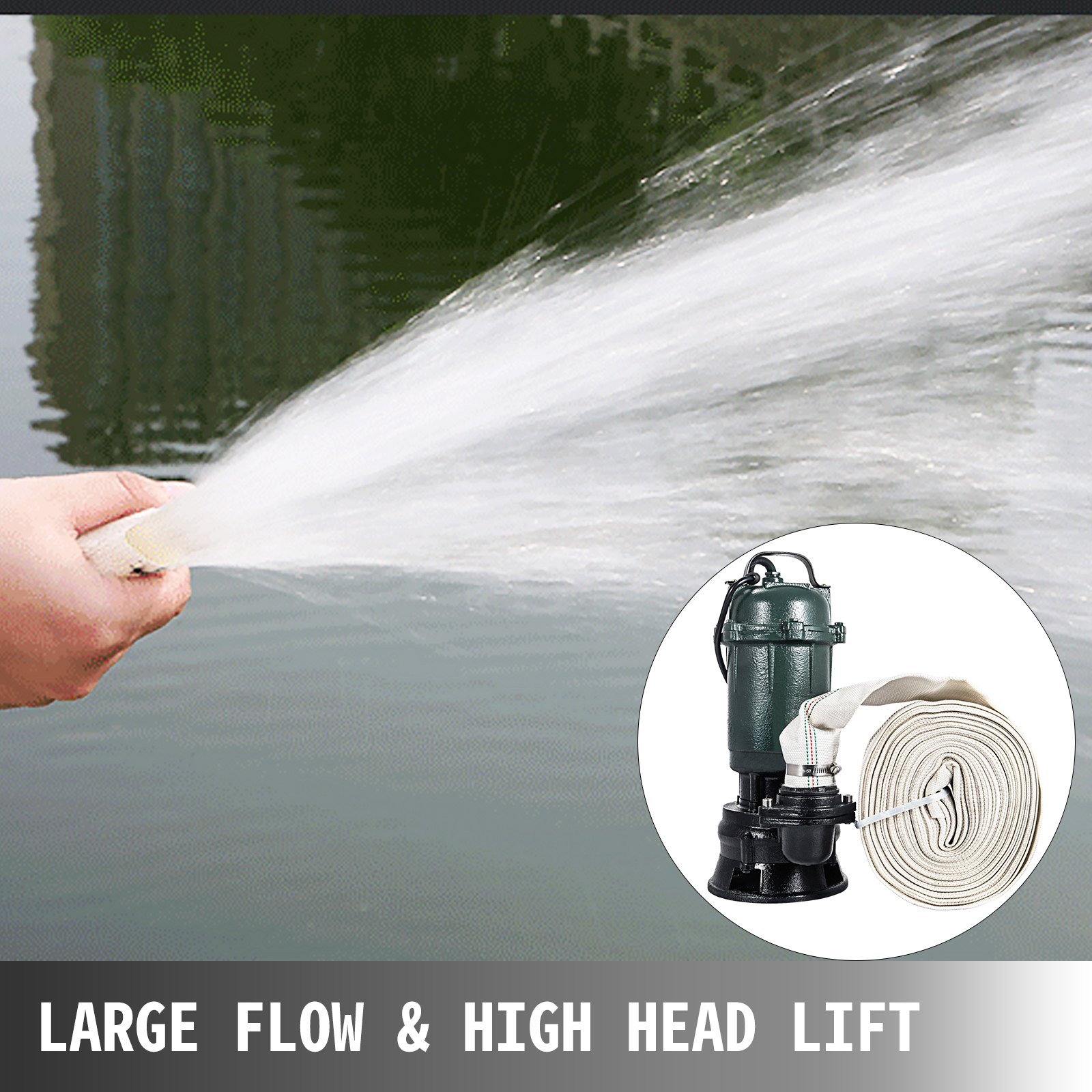 VEVOR Submersible Water Pump Vertical 500W with 20 Hose Length