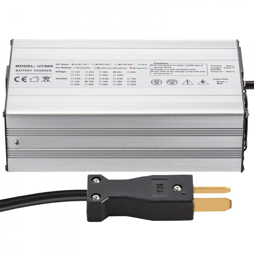 VEVOR Golf Cart Battery Charger 36V Club Car Charger 18A Golf Cart Electric Charger Splayed Plug/LED Club Car Battery Charger Aluminum Shell Power Wise Golf Cart Battery Charger for Ez Go Yamaha