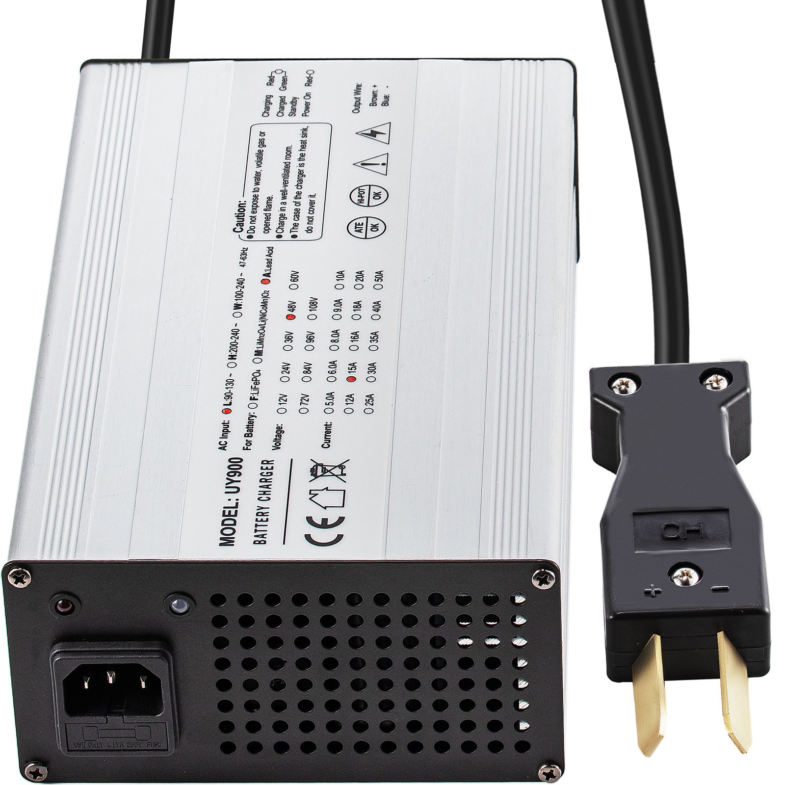 VEVOR Golf Cart Battery Charger 36V Club Car Charger 18A Golf Cart Electric Charger Splayed Plug/LED Club Car Battery Charger Aluminum Shell Power Wise Golf Cart Battery Charger for Ez Go Yamaha