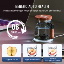 VEVOR Taza de agua de hidrógeno, generador de hidrógeno de 400 ml / 14,1 oz, máquina ionizadora de agua de hidrógeno portátil con tecnología SPE con base de carga inalámbrica, botella de agua rica en hidrógeno Taza de vidrio para la salud