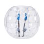 transparent VEVOR inflatable bumper ball with blue handles and black straps inside.