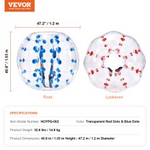 VEVOR felfújható lökhárító labdák 2 csomagban, 4 láb/1,2 m testű szumó Zorb labdák tinédzsereknek, 0,8 mm vastag PVC humánhörcsög buboréklabdák kültéri csapatjátékokhoz, lökhárító lökhárító játékok kertben, udvarban, parkban