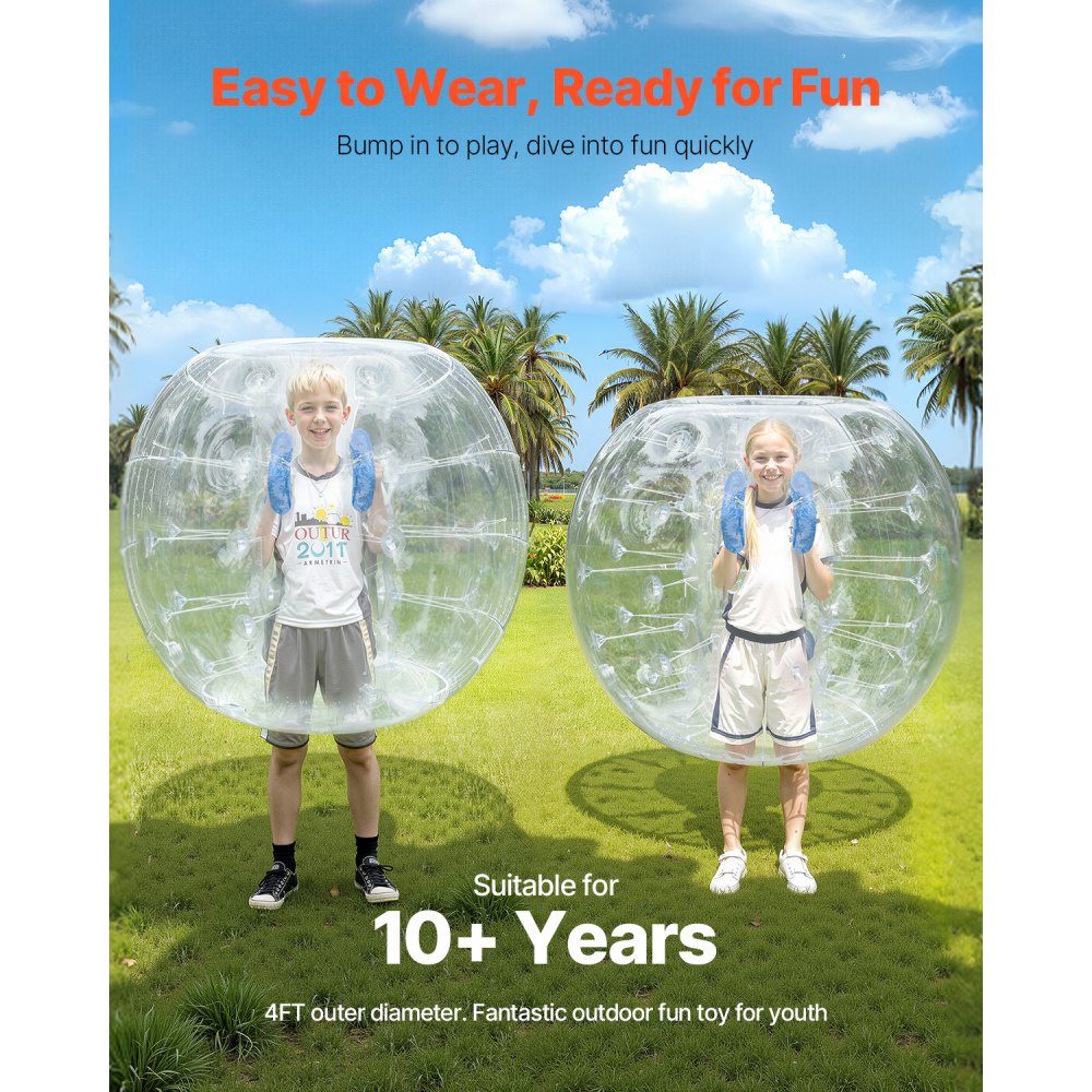 VEVOR Inflatable Bumper Balls 2-Pack, 4FT/1.2M Body Sumo Zorb Balls for Teen & Adult, 0.8mm Thick PVC Human Hamster Bubble Balls for Outdoor Team Gaming Play, Bumper Bopper Toys for Garden, Yard, Park