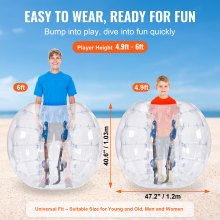 VEVOR oppblåsbare støtfangerballer 2-pack, 4FT/1,2M Body Sumo Zorb-baller for tenåringer og voksne, 0,8 mm tykke PVC-bobleballer for menneskehamster for utendørs lagspill, støtfangeleker for hage, hage, park