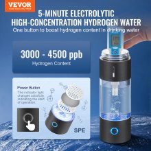 VEVOR hidrogén vizes palack generátor, 230 ml / 8,1 oz kapacitású hordozható hidrogén vízkészítő, SPE technológiájú hidrogénben gazdag víz ionizáló gép orr inhalációs csővel és öntisztítóval