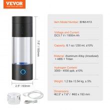 VEVOR Hydrogen Water Bottle Generator, 230 ml / 8.1 oz Capacity Portable Hydrogen Water Maker, SPE Technology Hydrogen Rich Water Ionizer Machine with Nasal Inhalation Tube and Self-Cleaning