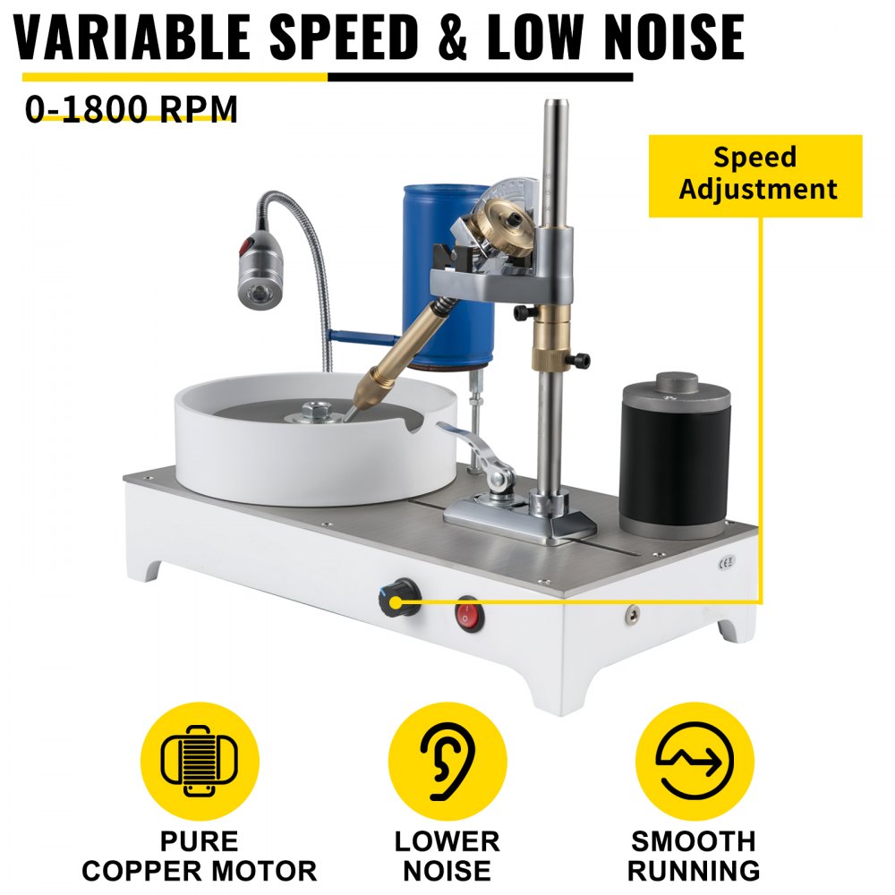  120W Gem Faceting Machine with Mechanical Handle 1800RPM Rock  Gemstone Lapidary Grinder Jade Jewelry Angle Polisher (Color : Silver, Size  : with Water Bucket) : Everything Else