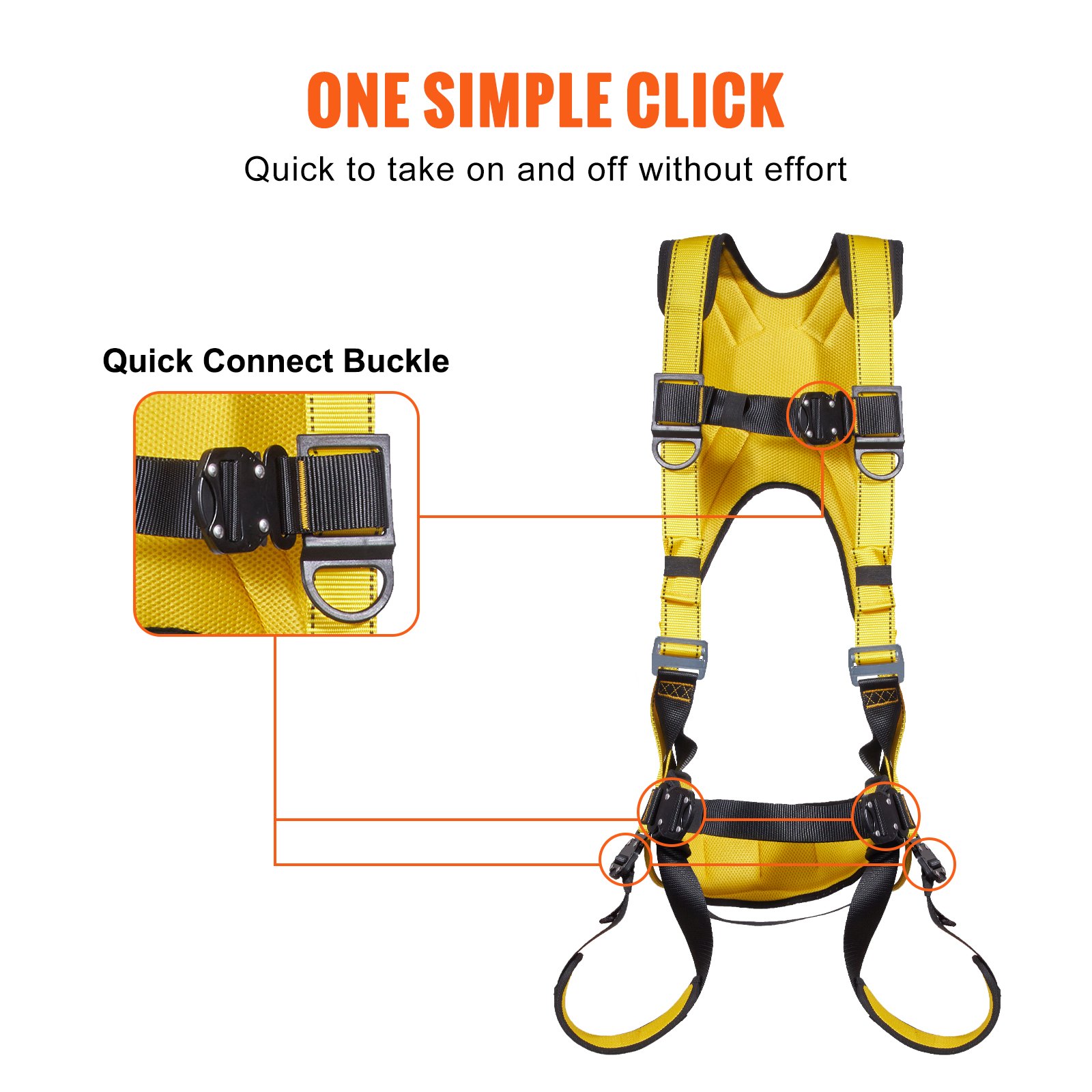 VEVOR Safety Harness, Full Body Harness, Safety Harness Fall Protection with Added Padding, and Side Rings and Dorsal D-Rings and a Lanyard, ANSI/ASSE Z359.11-2014, 340 lbs Max Weight, L