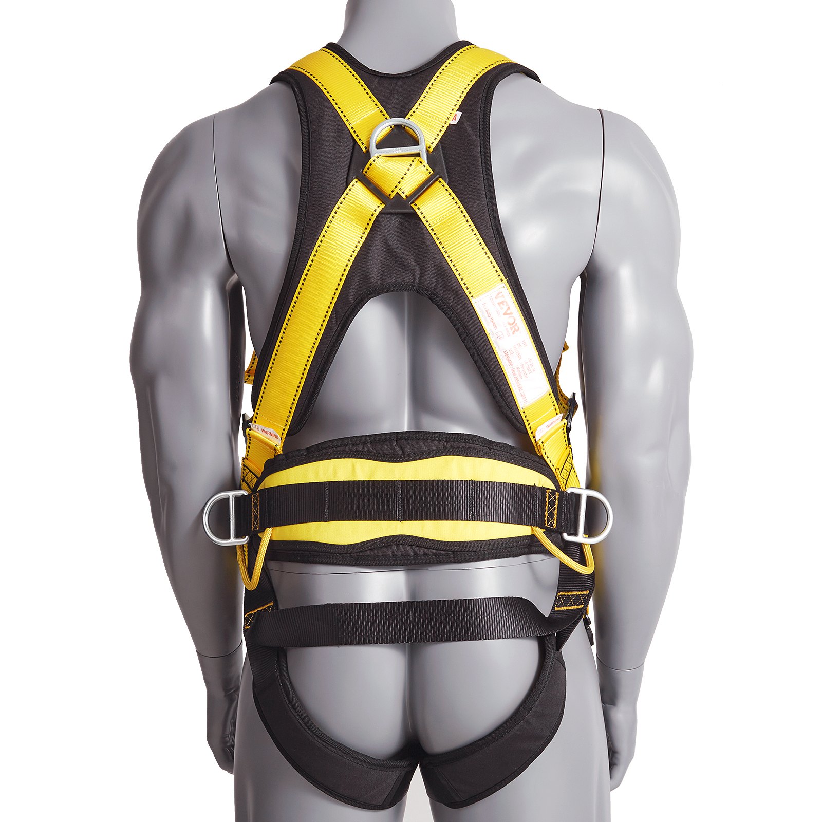 VEVOR Safety Harness, Full Body Harness, Safety Harness Fall Protection with Added Padding, and Side Rings and Dorsal D-Rings and a Lanyard, ANSI/ASSE Z359.11-2014, 340 lbs Max Weight, L