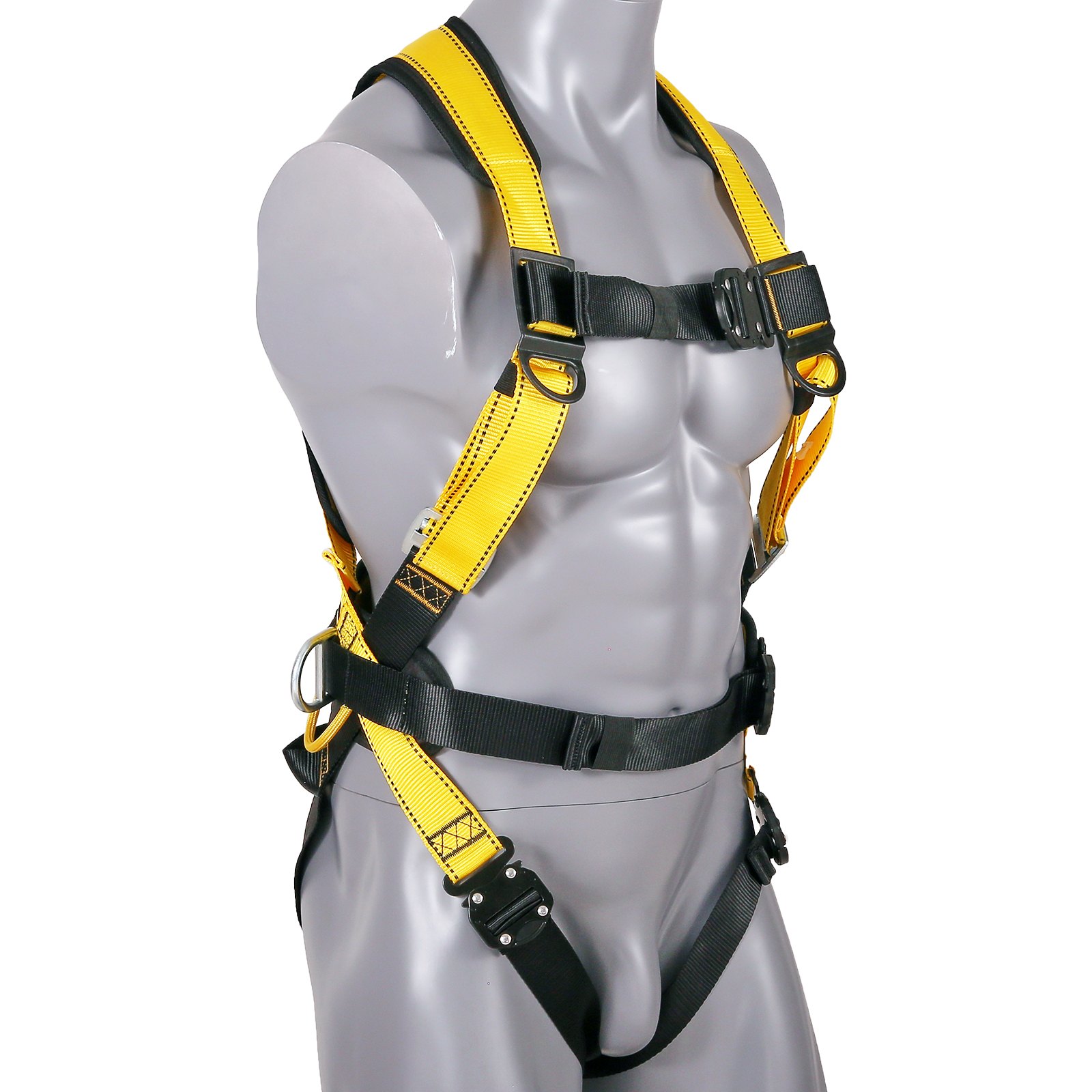 VEVOR Safety Harness, Full Body Harness, Safety Harness Fall Protection with Added Padding, and Side Rings and Dorsal D-Rings and a Lanyard, ANSI/ASSE Z359.11-2014, 340 lbs Max Weight, L