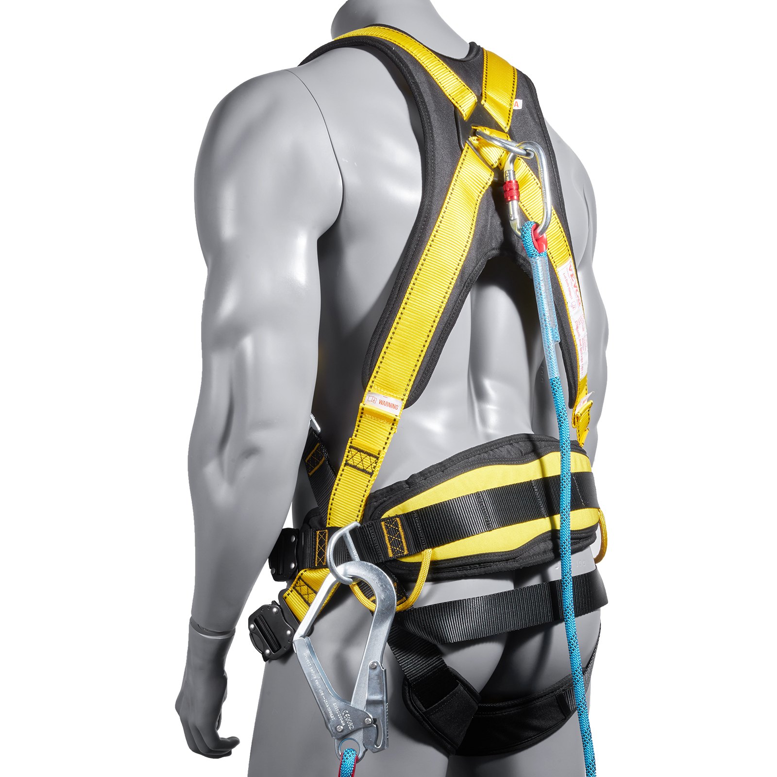 VEVOR Safety Harness, Full Body Harness, Safety Harness Fall Protection with Added Padding, and Side Rings and Dorsal D-Rings and a Lanyard, ANSI/ASSE Z359.11-2014, 340 lbs Max Weight, L
