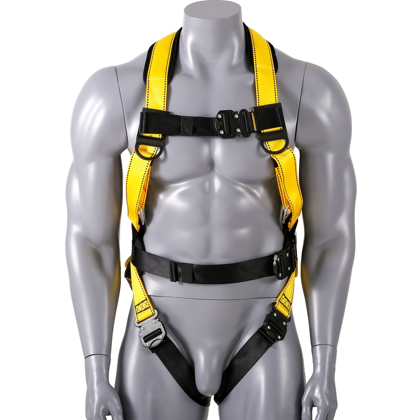 VEVOR Safety Harness, Full Body Harness, Safety Harness Fall Protection with Added Padding, and Side Rings and Dorsal D-Rings and a Lanyard, ANSI/ASSE Z359.11-2014, 340 lbs Max Weight, L