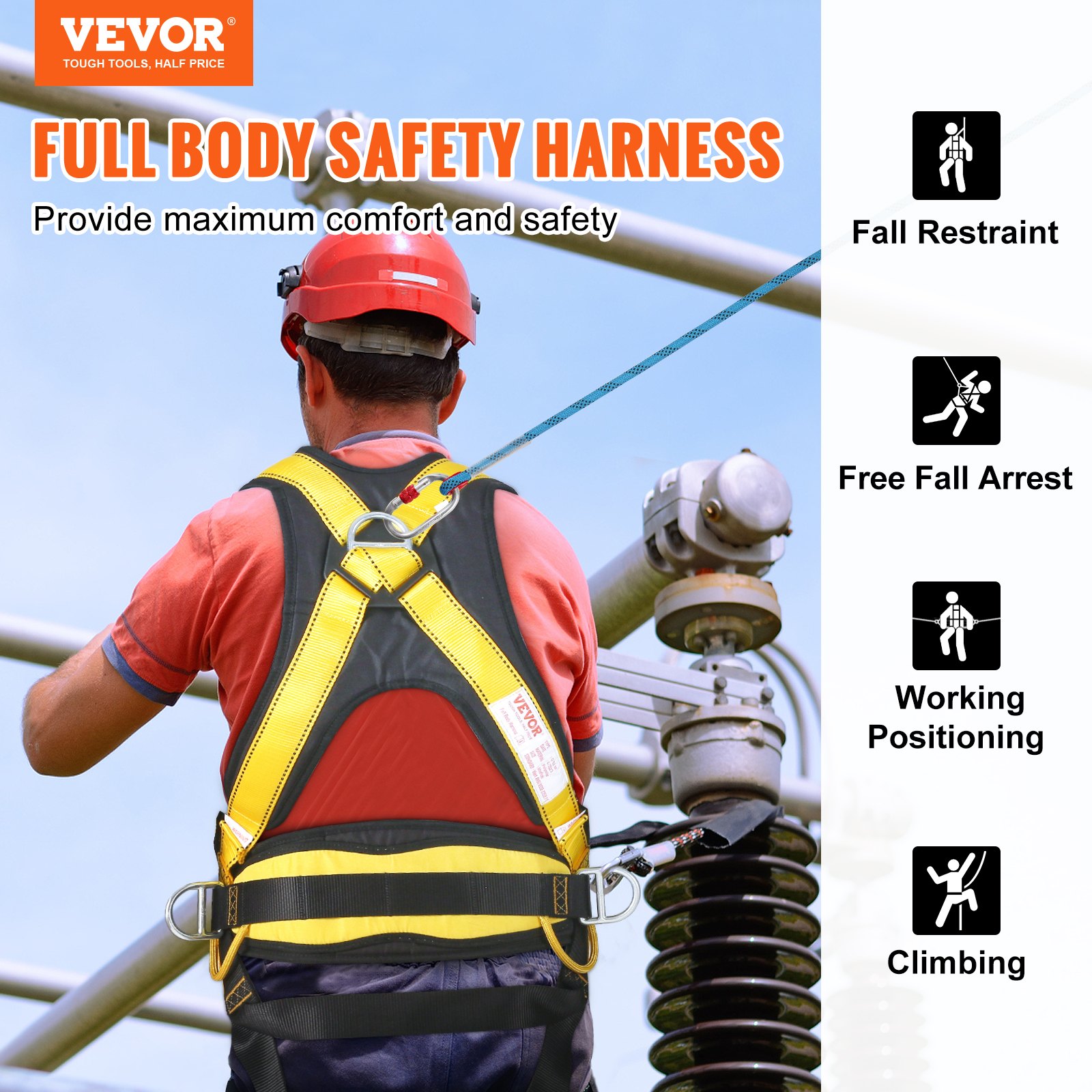 VEVOR Safety Harness Full Body Harness with Padding & Quick Connect Buckles (S)