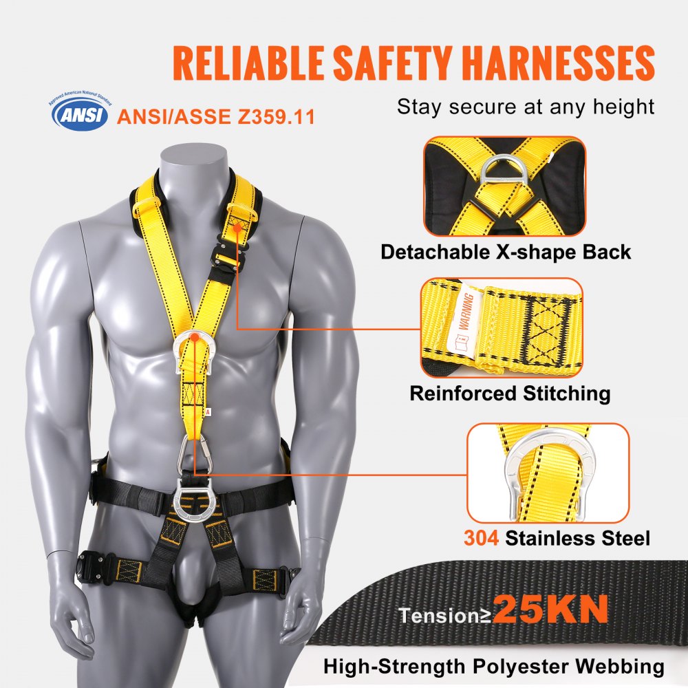 VEVOR Safety Harness Universal Full Body Harness with Padding 340 lb Detachable