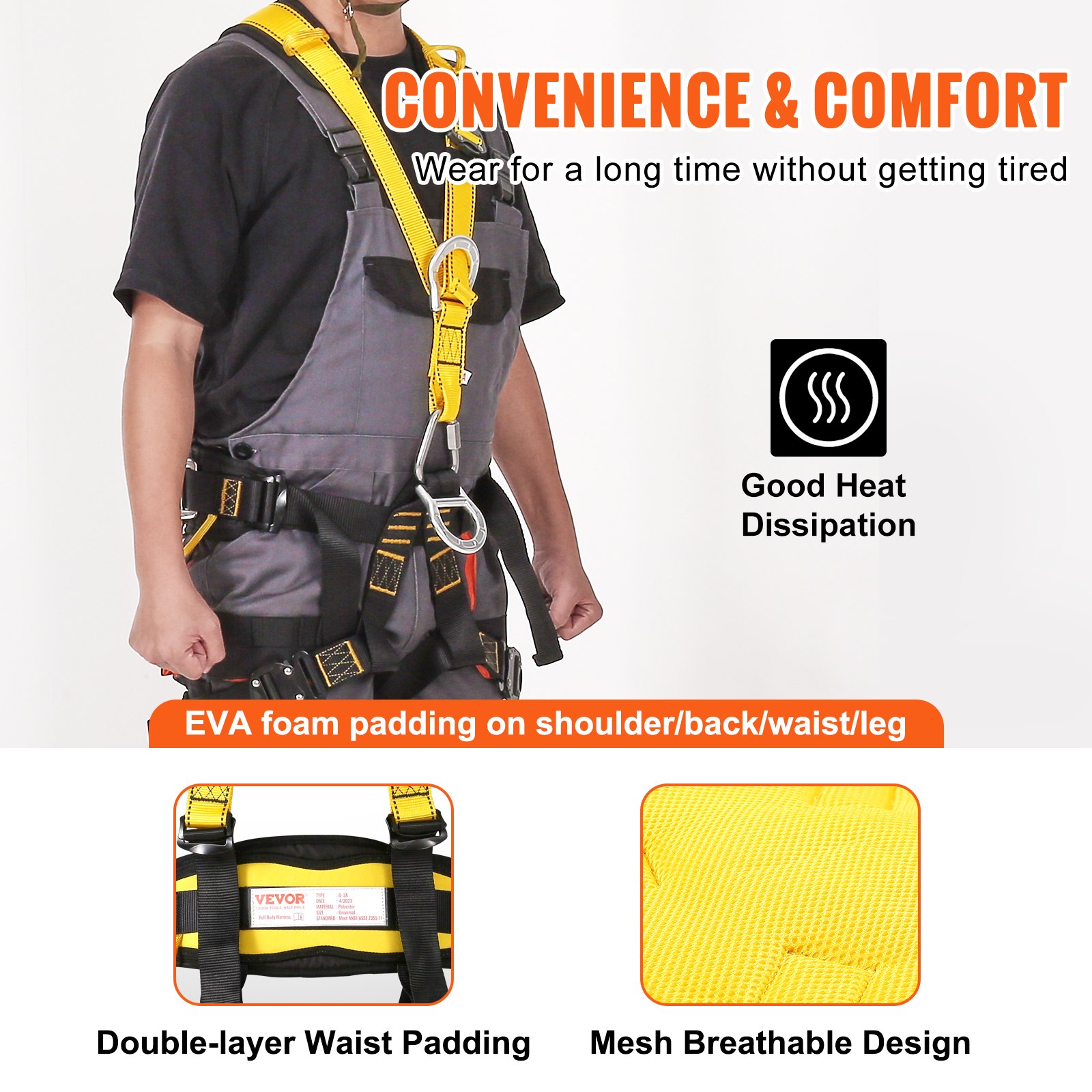 VEVOR Safety Harness Universal Full Body Harness with Padding 340 lb Detachable