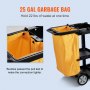 Čistiaci vozík VEVOR, 3-policový komerčný upratovací vozík, plastový vozík na upratovanie s kapacitou 200 libier, s 25 galónovou PVC taškou, 47" x 20" x 38,6", žltá + čierna